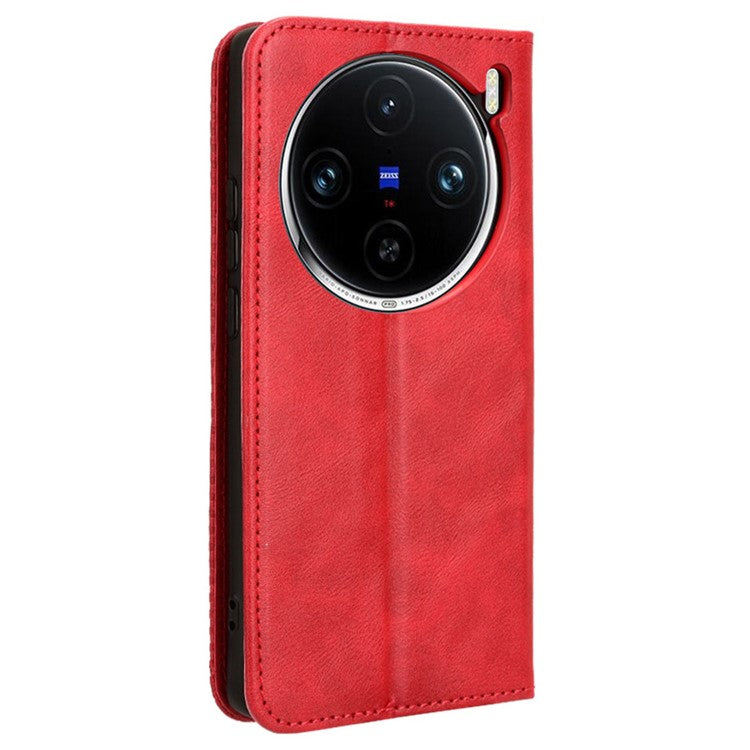 For vivo X100 Pro 5G Case Flip Wallet Retro Leather Flip Phone Cover Magnetic Closure - Red