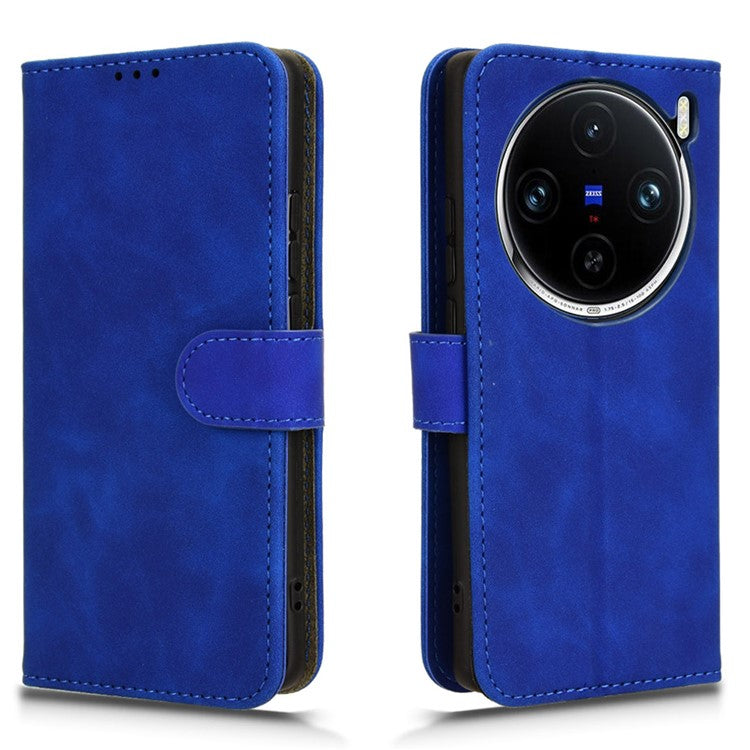 For vivo X100 Pro 5G Case PU Leather Full Protection Folio Phone Cover - Blue