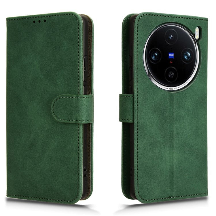 For vivo X100 Pro 5G Case PU Leather Full Protection Folio Phone Cover - Green