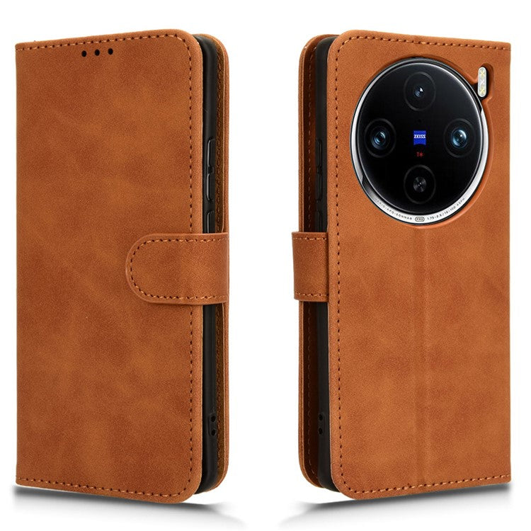 For vivo X100 Pro 5G Case PU Leather Full Protection Folio Phone Cover - Brown