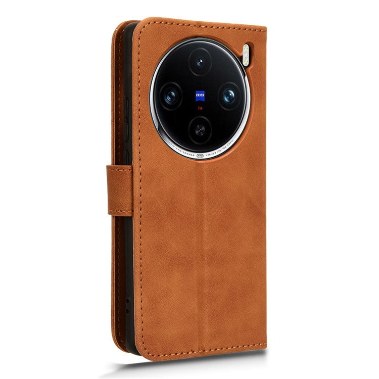 For vivo X100 Pro 5G Case PU Leather Full Protection Folio Phone Cover - Brown