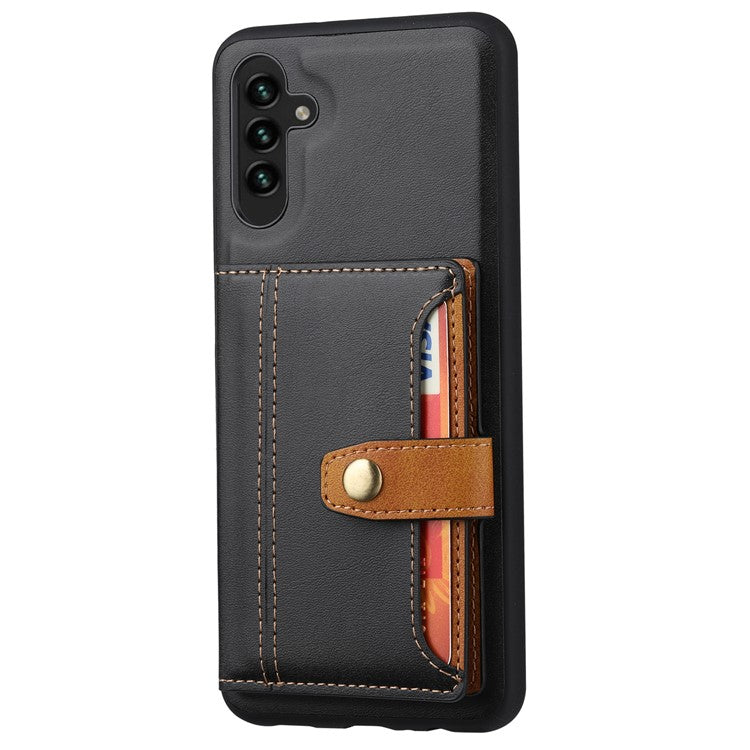 For Samsung Galaxy A15 4G / 5G Back Case with Card Holder PU Leather+TPU Phone Cover - Black