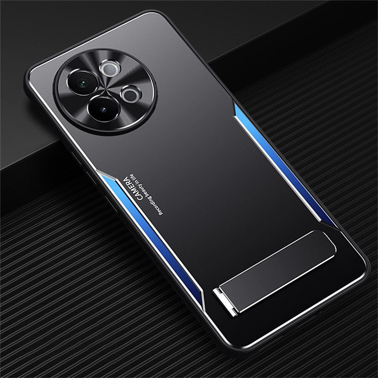 For vivo S18e 5G Case Shock Absorbing Aluminum Alloy + TPU Kickstand Phone Cover - Blue