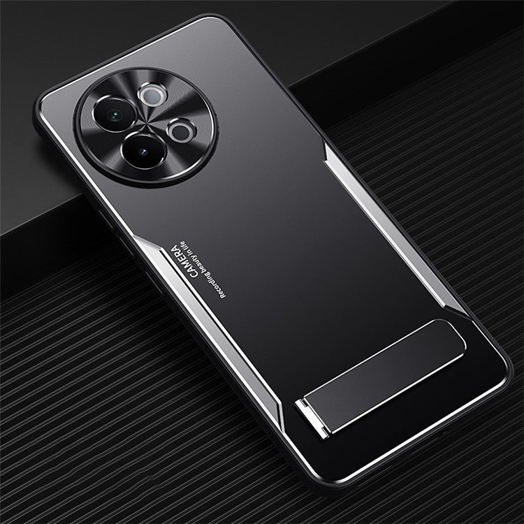 For vivo S18e 5G Case Shock Absorbing Aluminum Alloy + TPU Kickstand Phone Cover - Silver