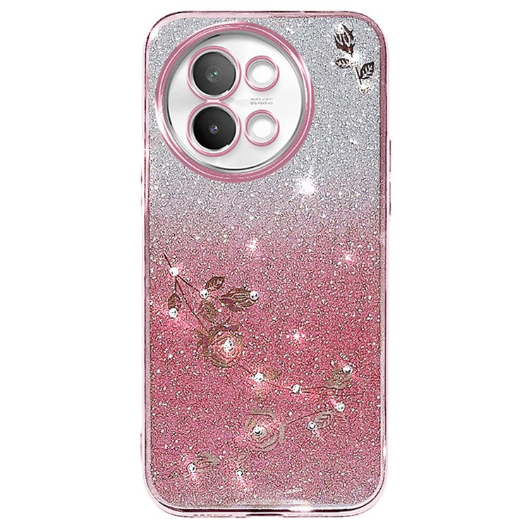 KADEM For vivo S18e 5G Case Flower TPU Cover with Lanyard Rhinestone Decor - Rose Gold