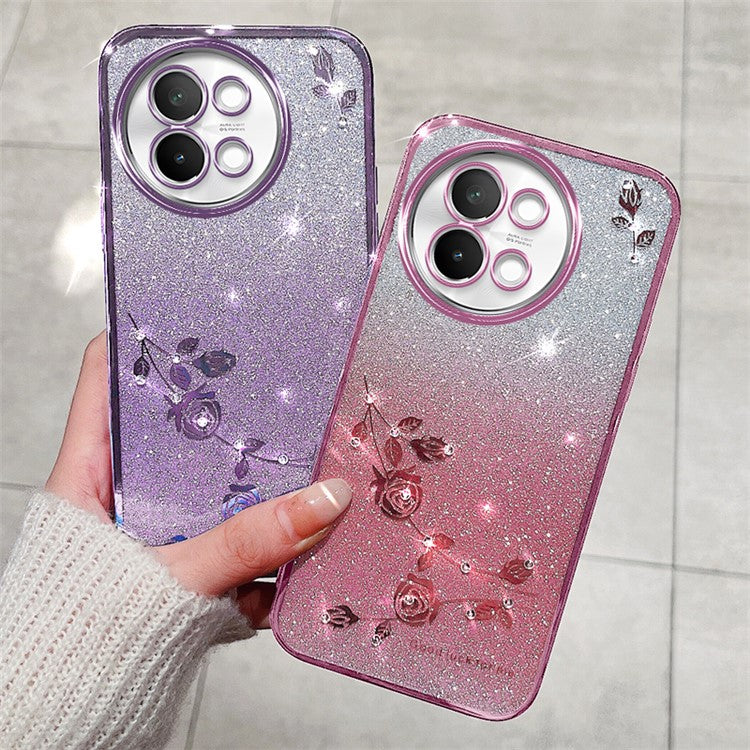 KADEM For vivo S18e 5G Case Flower TPU Cover with Lanyard Rhinestone Decor - Purple