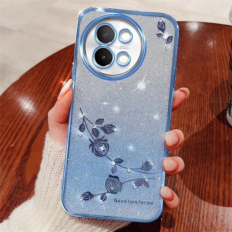 KADEM For vivo S18e 5G Case Scratch Proof Glitter TPU Phone Cover with Rhinestone Decor - Blue