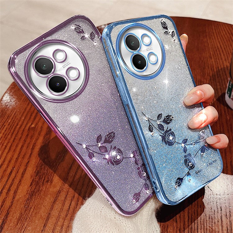 KADEM For vivo S18e 5G Case Scratch Proof Glitter TPU Phone Cover with Rhinestone Decor - Blue