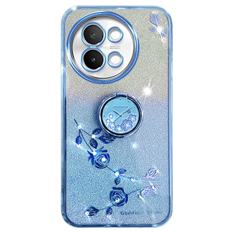 KADEM For vivo S18e 5G TPU Case Rhinestone Flower Kickstand Phone Cover - Blue