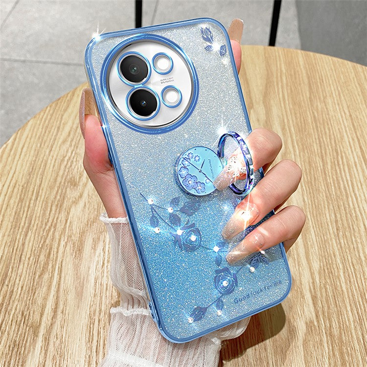 KADEM For vivo S18e 5G TPU Case Rhinestone Flower Kickstand Phone Cover - Blue