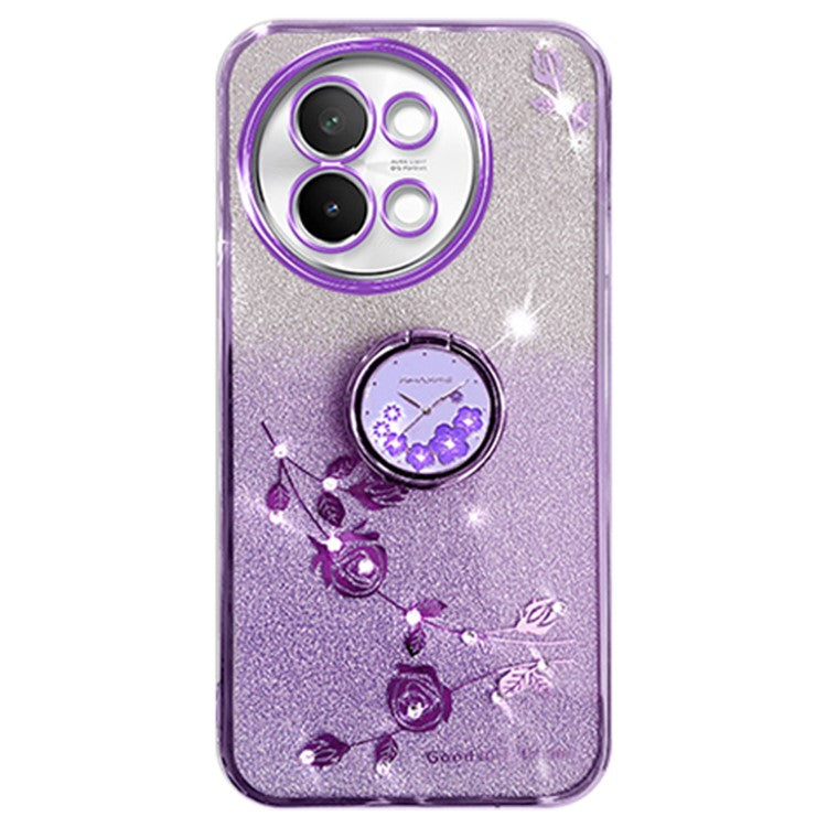 KADEM For vivo S18e 5G TPU Case Rhinestone Flower Kickstand Phone Cover - Purple