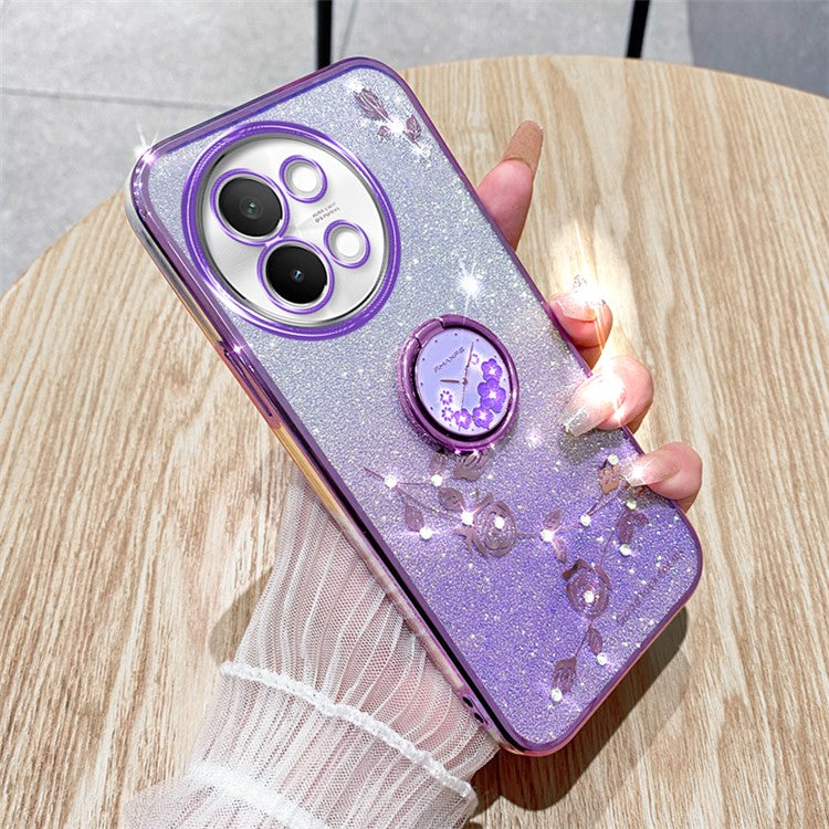 KADEM For vivo S18e 5G TPU Case Rhinestone Flower Kickstand Phone Cover - Purple