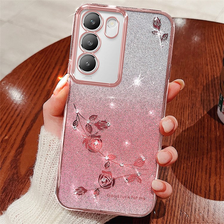 KADEM For vivo V30 Lite 5G Shockproof Case Glitter TPU Phone Cover with Rhinestone Decor - Rose Gold