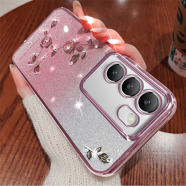 KADEM For vivo V30 Lite 5G Shockproof Case Glitter TPU Phone Cover with Rhinestone Decor - Rose Gold