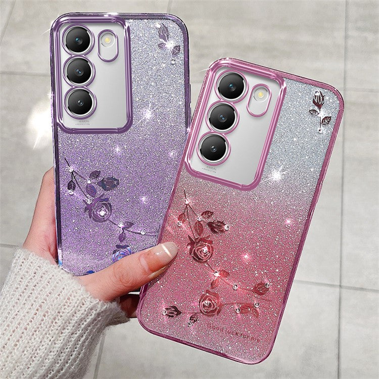 KADEM For vivo V30 Lite 5G Shockproof Case Glitter TPU Phone Cover with Rhinestone Decor - Rose Gold