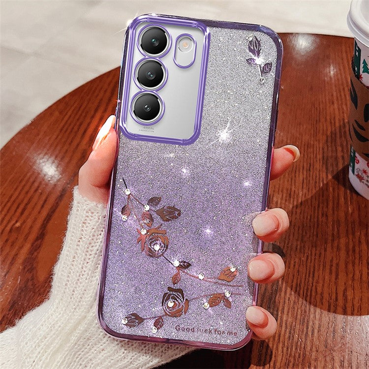 KADEM For vivo V30 Lite 5G Shockproof Case Glitter TPU Phone Cover with Rhinestone Decor - Purple