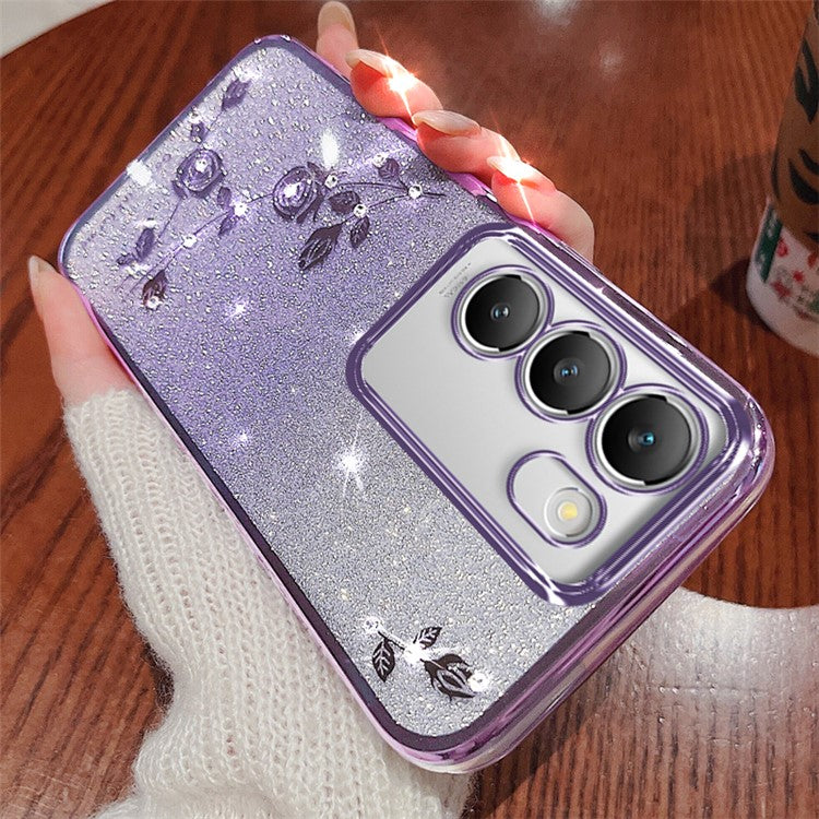 KADEM For vivo V30 Lite 5G Shockproof Case Glitter TPU Phone Cover with Rhinestone Decor - Purple