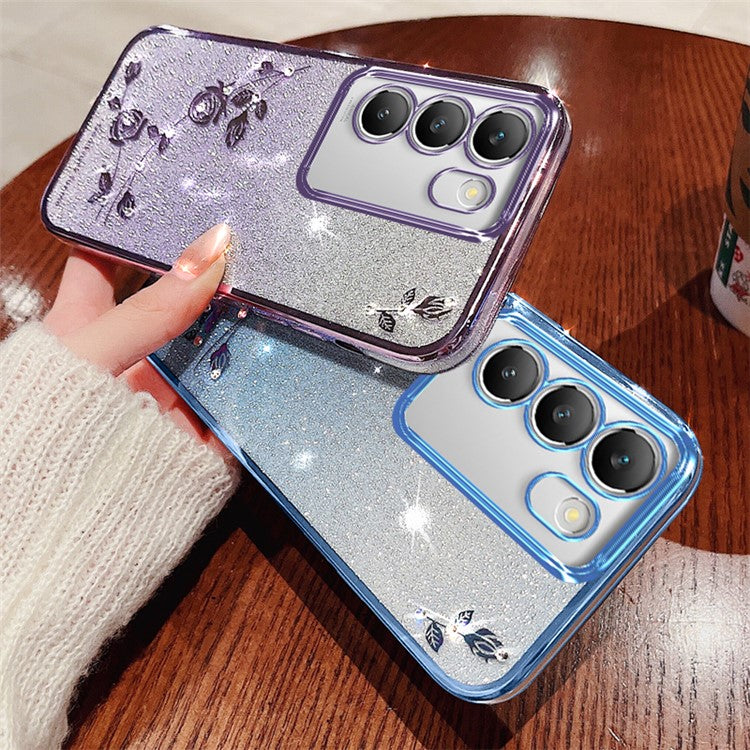 KADEM For vivo V30 Lite 5G Shockproof Case Glitter TPU Phone Cover with Rhinestone Decor - Purple