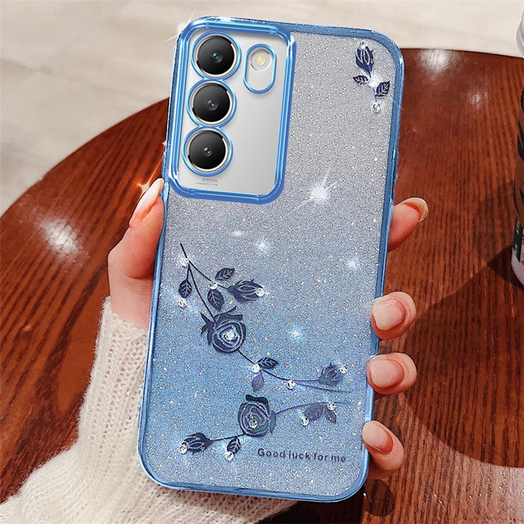 KADEM For vivo V30 Lite 5G Shockproof Case Glitter TPU Phone Cover with Rhinestone Decor - Blue