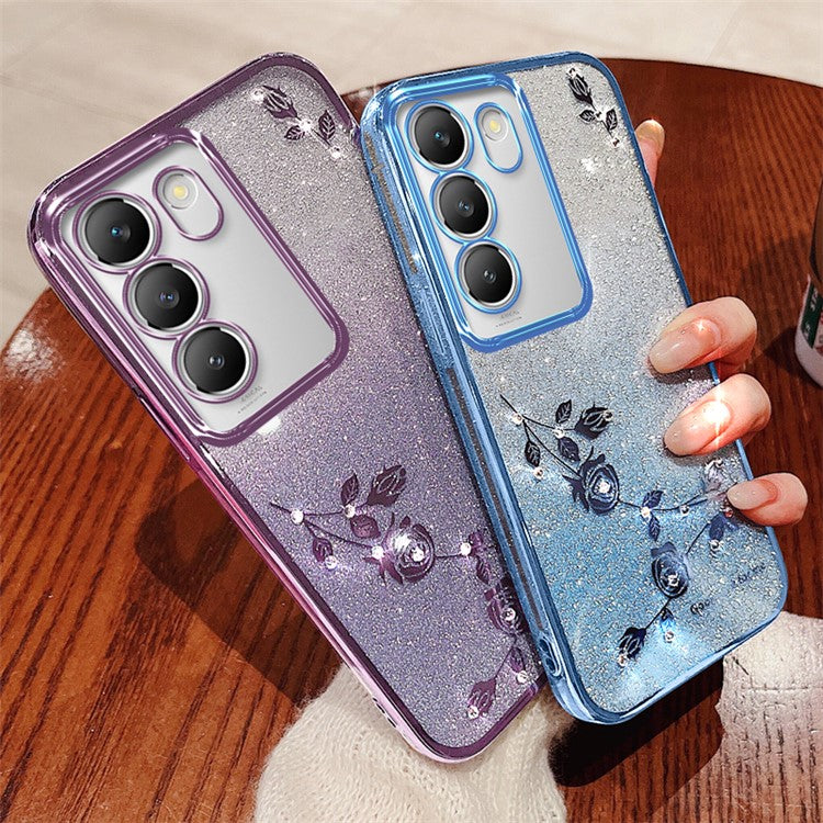 KADEM For vivo V30 Lite 5G Shockproof Case Glitter TPU Phone Cover with Rhinestone Decor - Blue