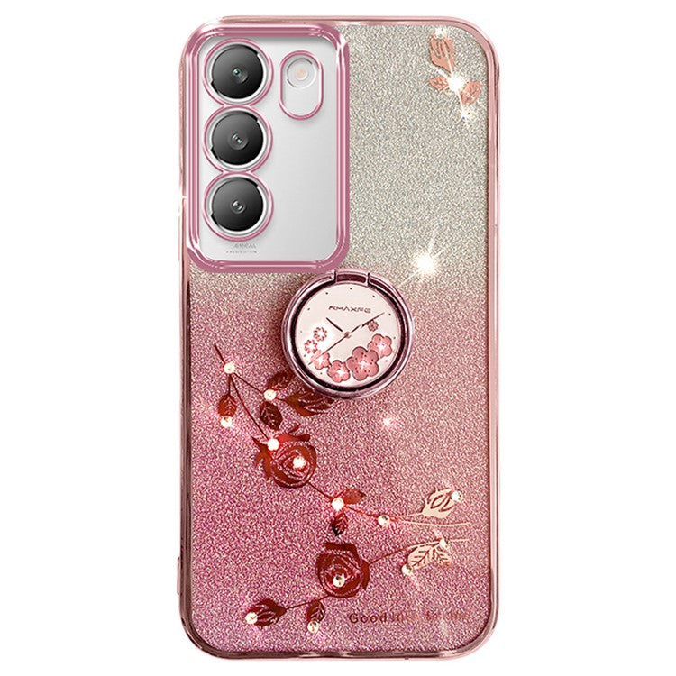 KADEM For vivo V30 Lite 5G Case Rhinestone Flower Kickstand TPU Phone Case - Rose Gold