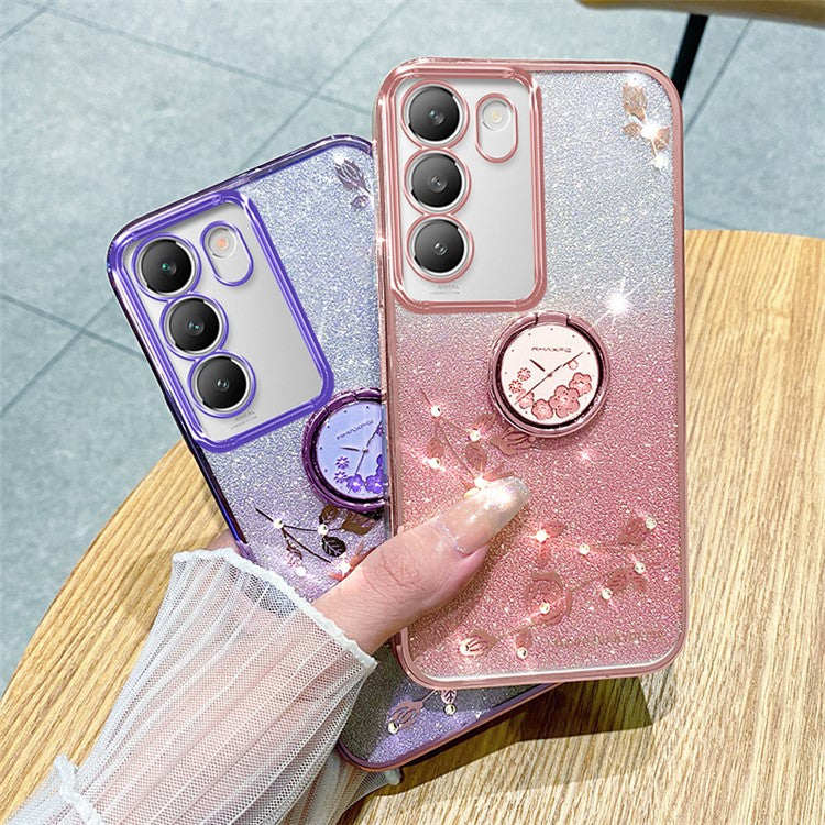 KADEM For vivo V30 Lite 5G Case Rhinestone Flower Kickstand TPU Phone Case - Rose Gold