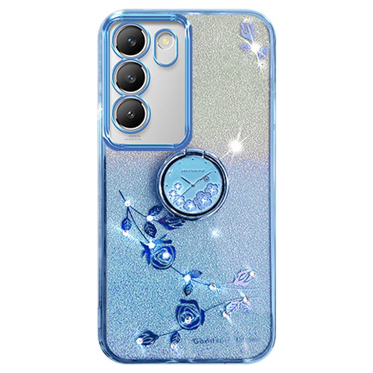 KADEM For vivo V30 Lite 5G Case Rhinestone Flower Kickstand TPU Phone Case - Blue