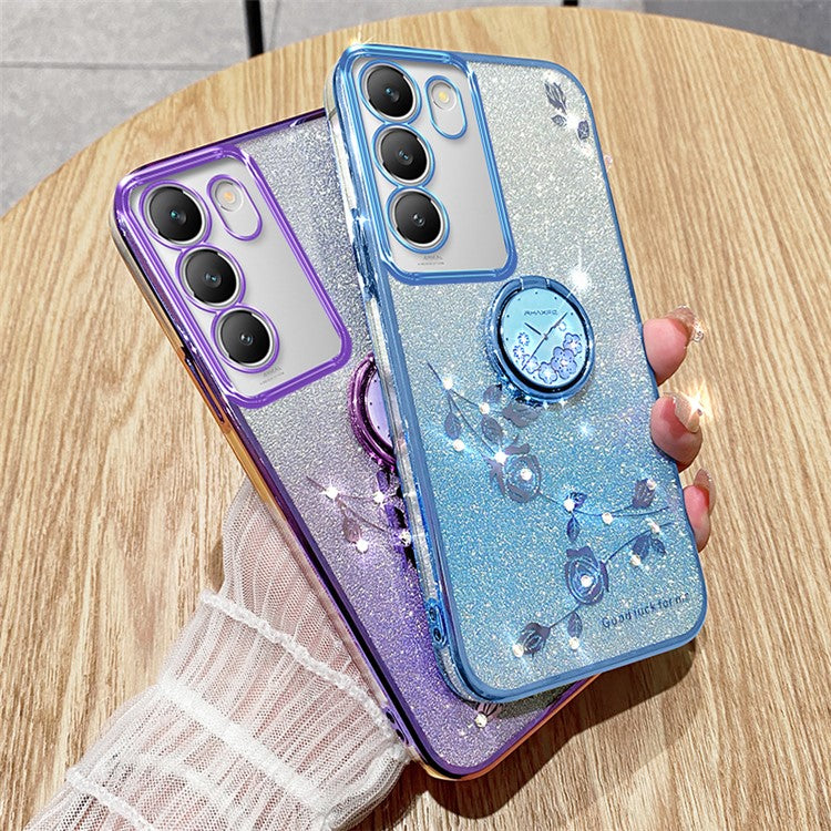 KADEM For vivo V30 Lite 5G Case Rhinestone Flower Kickstand TPU Phone Case - Blue