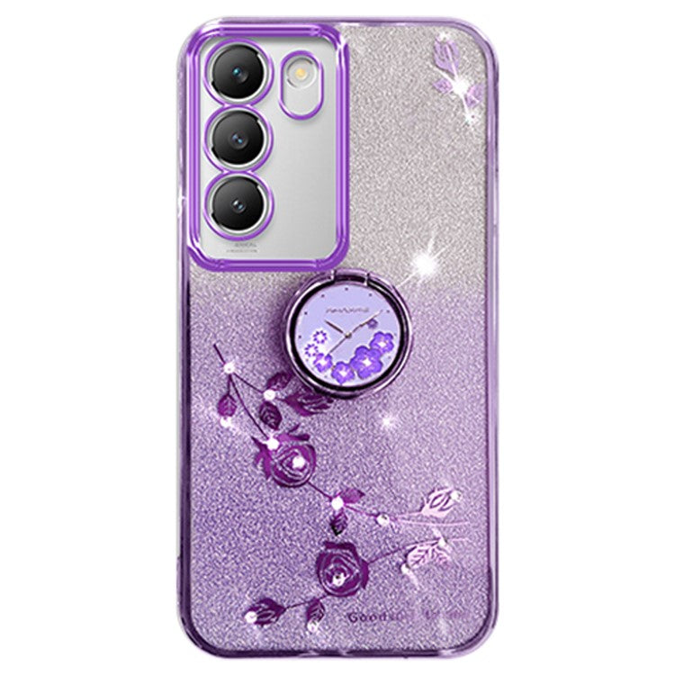 KADEM For vivo V30 Lite 5G Case Rhinestone Flower Kickstand TPU Phone Case - Purple