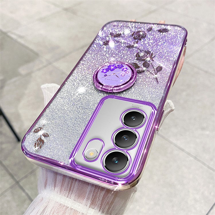 KADEM For vivo V30 Lite 5G Case Rhinestone Flower Kickstand TPU Phone Case - Purple