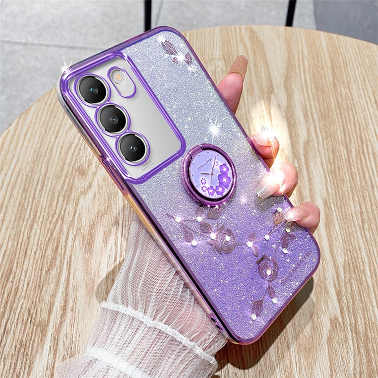 KADEM For vivo V30 Lite 5G Case Rhinestone Flower Kickstand TPU Phone Case - Purple