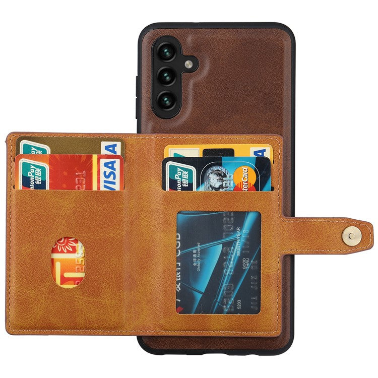 For Samsung Galaxy A25 5G (Global) (161.0 x 76.5 x 8.3mm) Case Card Holder Leather+TPU Phone Cover - Brown