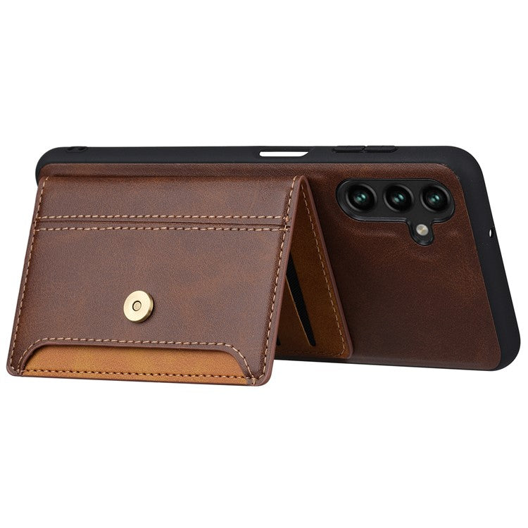 For Samsung Galaxy A25 5G (Global) (161.0 x 76.5 x 8.3mm) Case Card Holder Leather+TPU Phone Cover - Brown