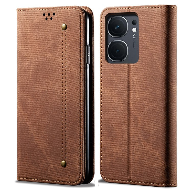 For vivo iQOO Neo9 5G / Neo9 Pro 5G Case Bump Proof Leather+TPU Stand View Phone Cover - Coffee