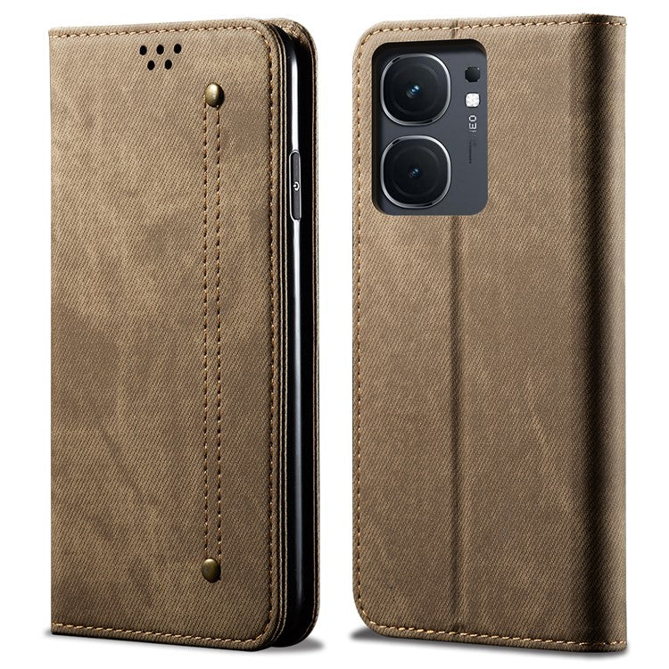 For vivo iQOO Neo9 5G / Neo9 Pro 5G Case Bump Proof Leather+TPU Stand View Phone Cover - Khaki