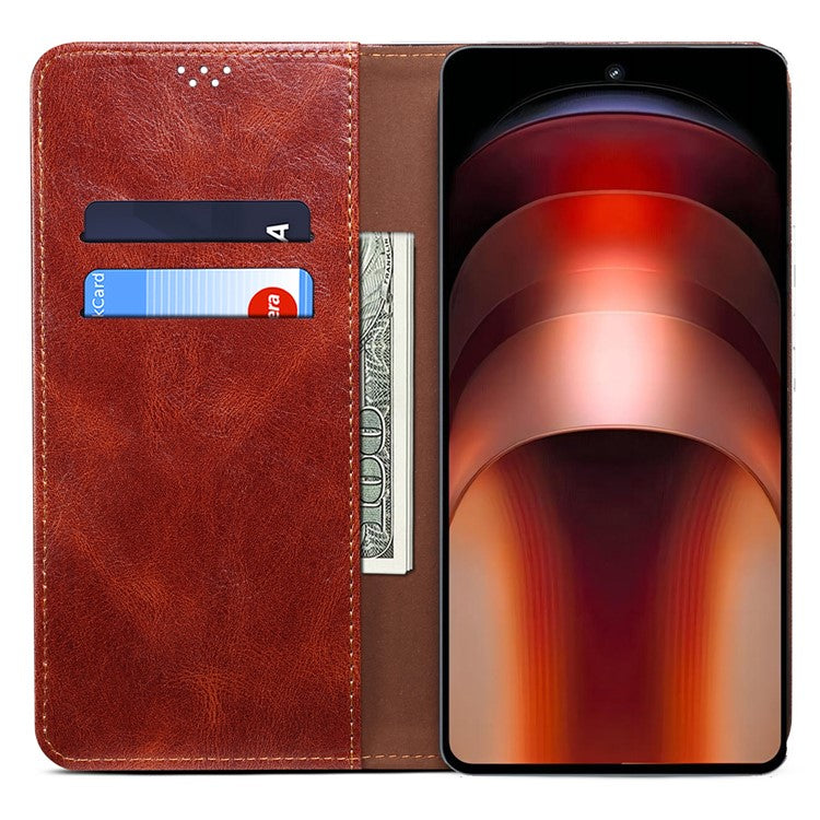 For vivo iQOO Neo9 5G / Neo9 Pro 5G Wallet Case Leather Magnetic Closing Smart Phone Cover - Brown