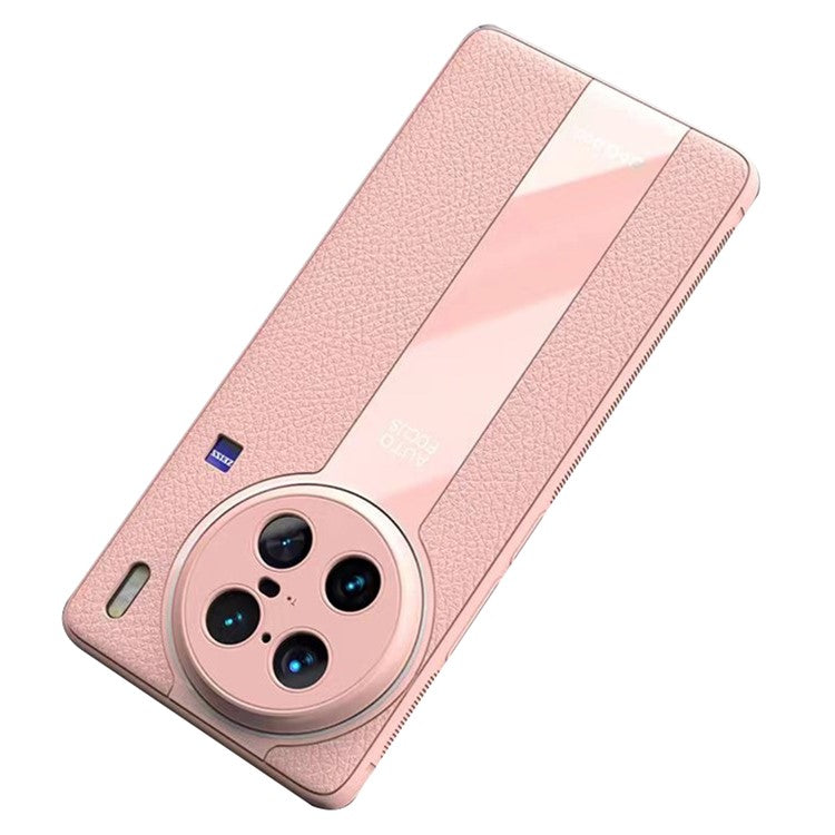 Q.COO For vivo X90 Pro 5G Cell Phone Cases Leather Coated TPU+Acrylic Shell with Anti-slip Stripes - Pink