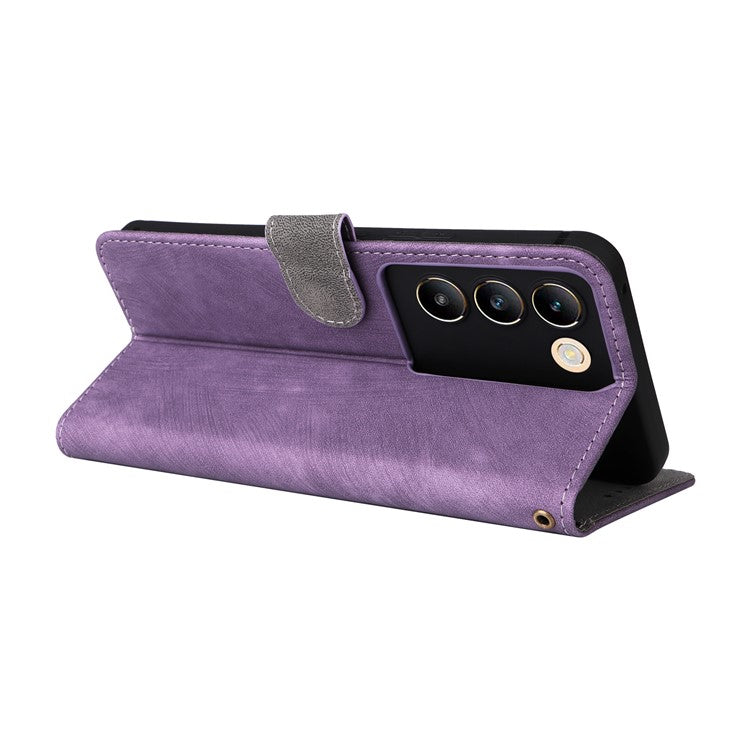 For vivo Y200e 5G / V40 SE 5G / Y100 5G (Indonesia) / V30 Lite 4G / T3 5G / Y100 4G / V30 SE 5G Case RFID Blocking PU Leather Stand Cover - Purple