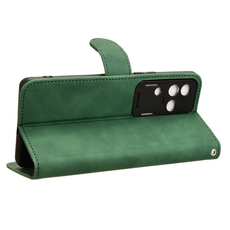 For vivo S18 5G Protective Case Skin-Touch Leather Flip Phone Cover - Green