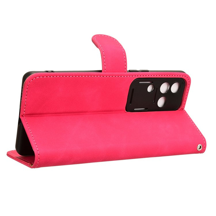 For vivo S18 5G Protective Case Skin-Touch Leather Flip Phone Cover - Red