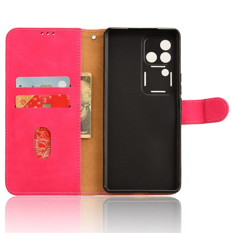 For vivo S18 5G Protective Case Skin-Touch Leather Flip Phone Cover - Red