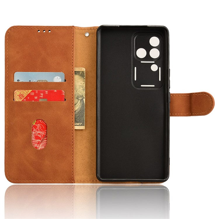 For vivo S18 5G Protective Case Skin-Touch Leather Flip Phone Cover - Brown