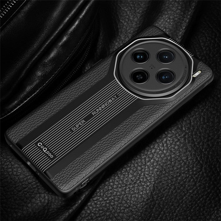 Q.COO Super Running Series For vivo X100 5G Case PU Leather+Acrylic+TPU Shock-Absorbent Back Phone Cover - Black