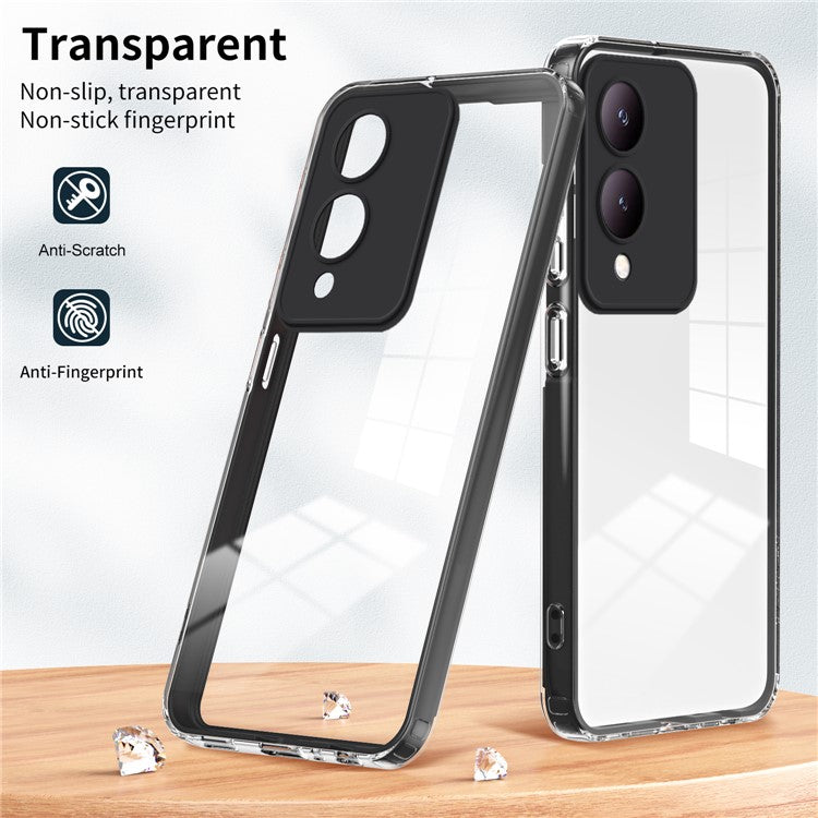 For vivo Y17s 4G Protective Case TPU+PC Clear Phone Cover - Black