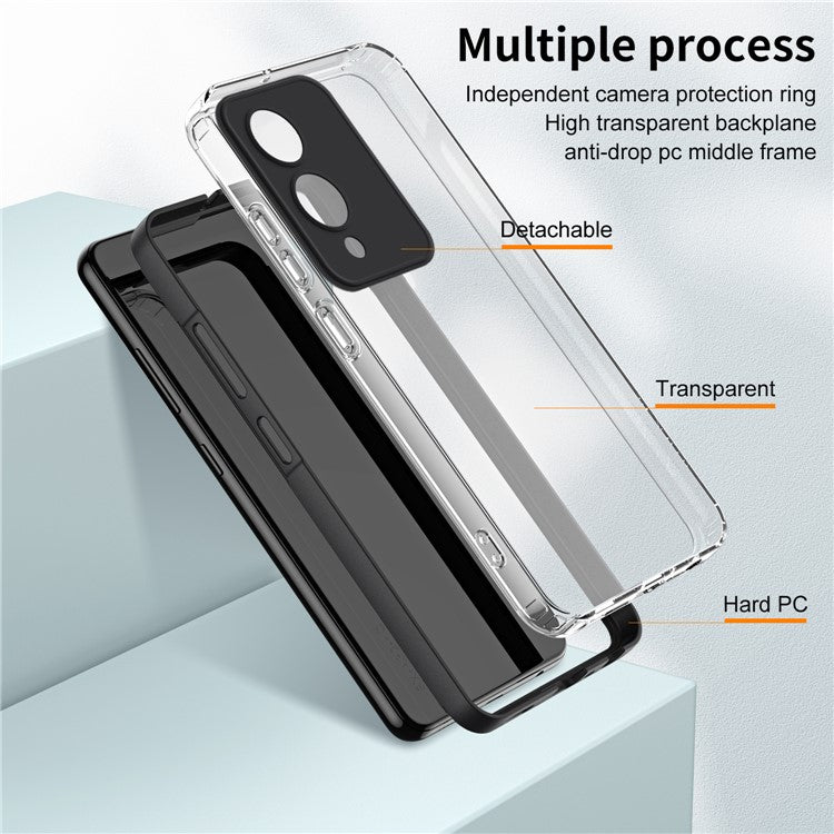 For vivo Y17s 4G Protective Case TPU+PC Clear Phone Cover - Black