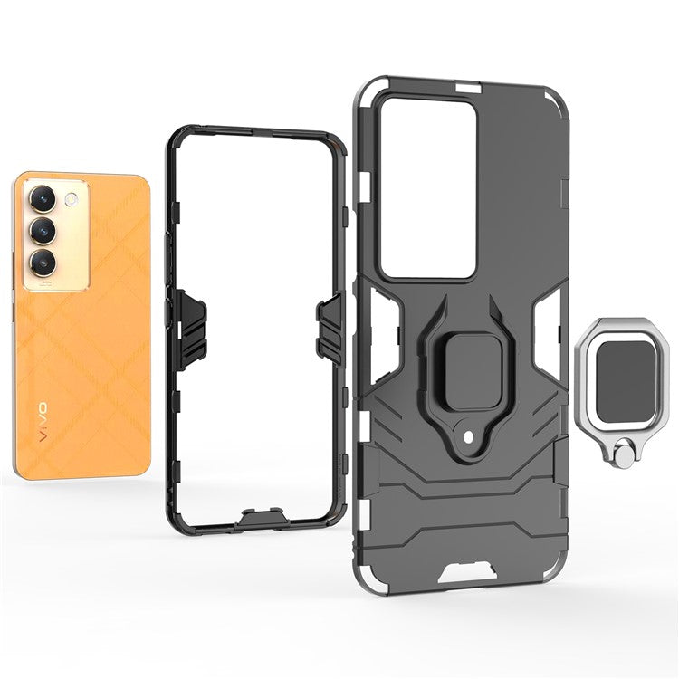 For vivo Y200e 5G Case with Bracket Kickstand PC+TPU Drop Protective Phone Cover - Black