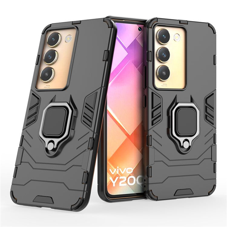 For vivo Y200e 5G Case with Bracket Kickstand PC+TPU Drop Protective Phone Cover - Black