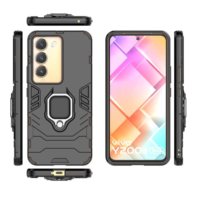 For vivo Y200e 5G Case with Bracket Kickstand PC+TPU Drop Protective Phone Cover - Black