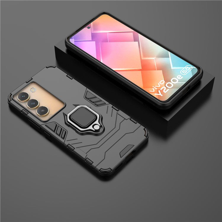 For vivo Y200e 5G Case with Bracket Kickstand PC+TPU Drop Protective Phone Cover - Black