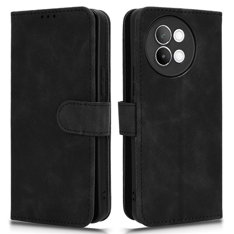 For vivo S18e 5G Leather Case Skin-Touch Wallet Phone Cover - Black